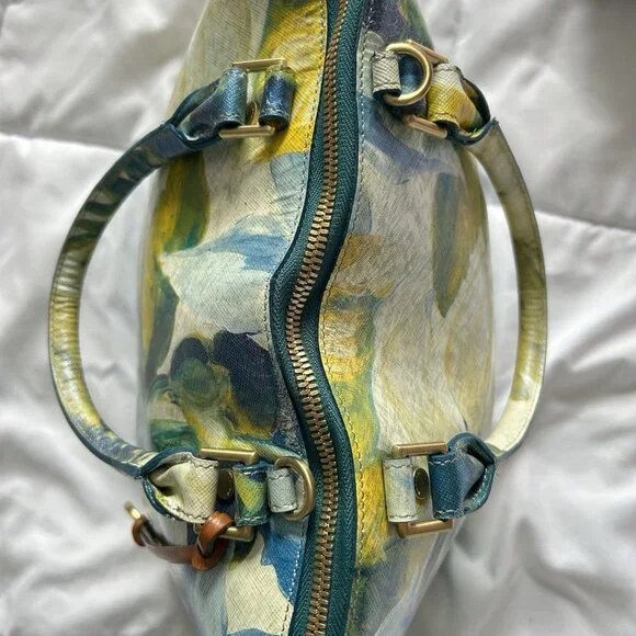 Brahmin Aspen Shoulder Bag Fuji Blue Yellow Flower Bag - Picture 16 of 16